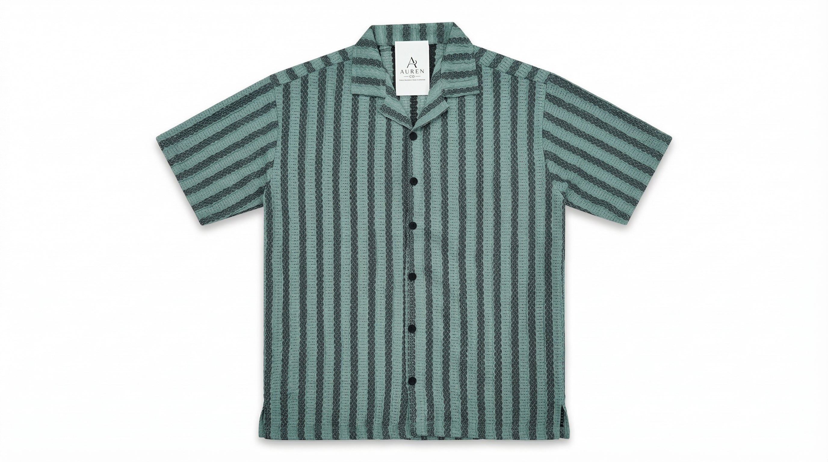 AUREN Self-Print Striped Resort Shirt – Premium Summer Casual – Green
