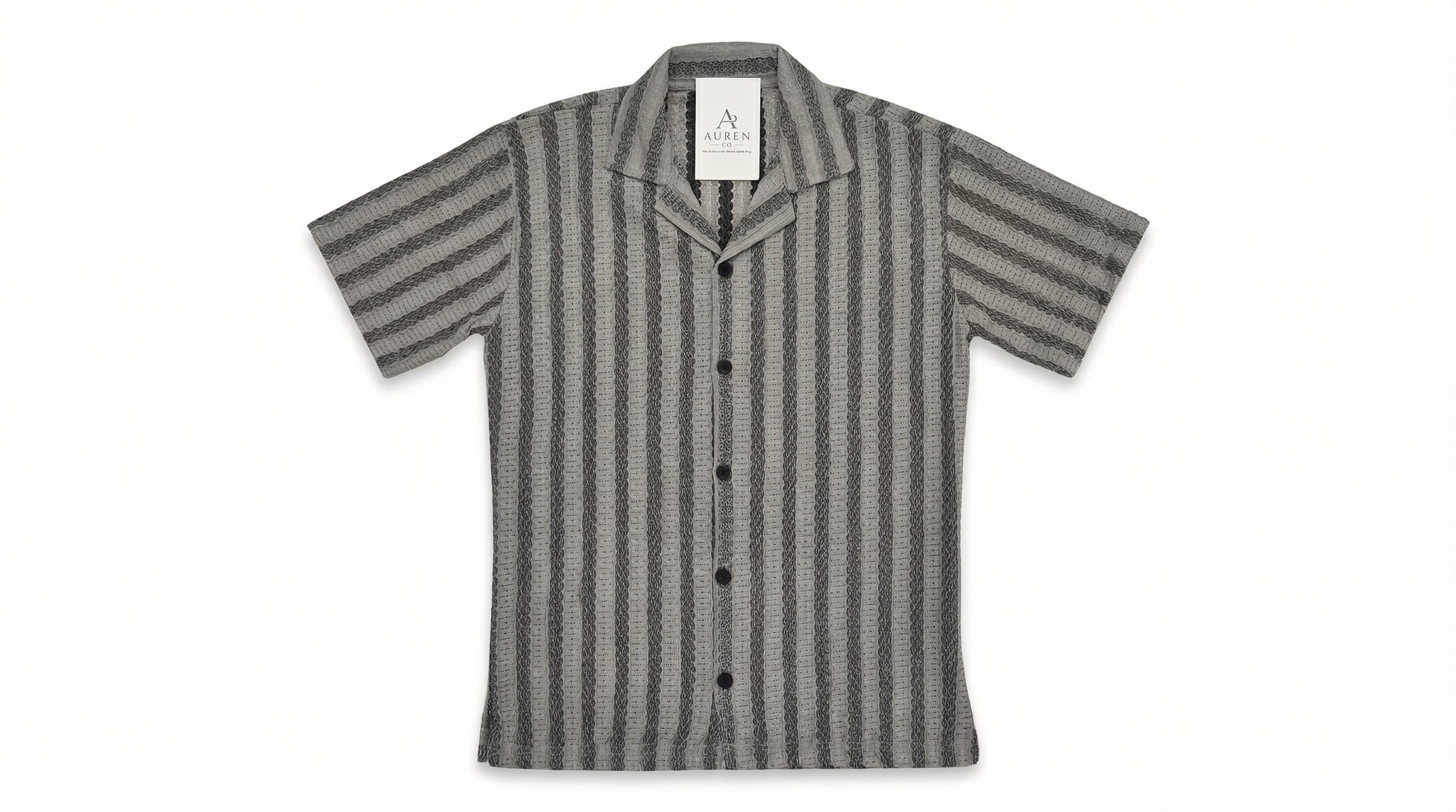 AUREN Self-Print Striped Resort Shirt – Premium Summer Casual – Gray