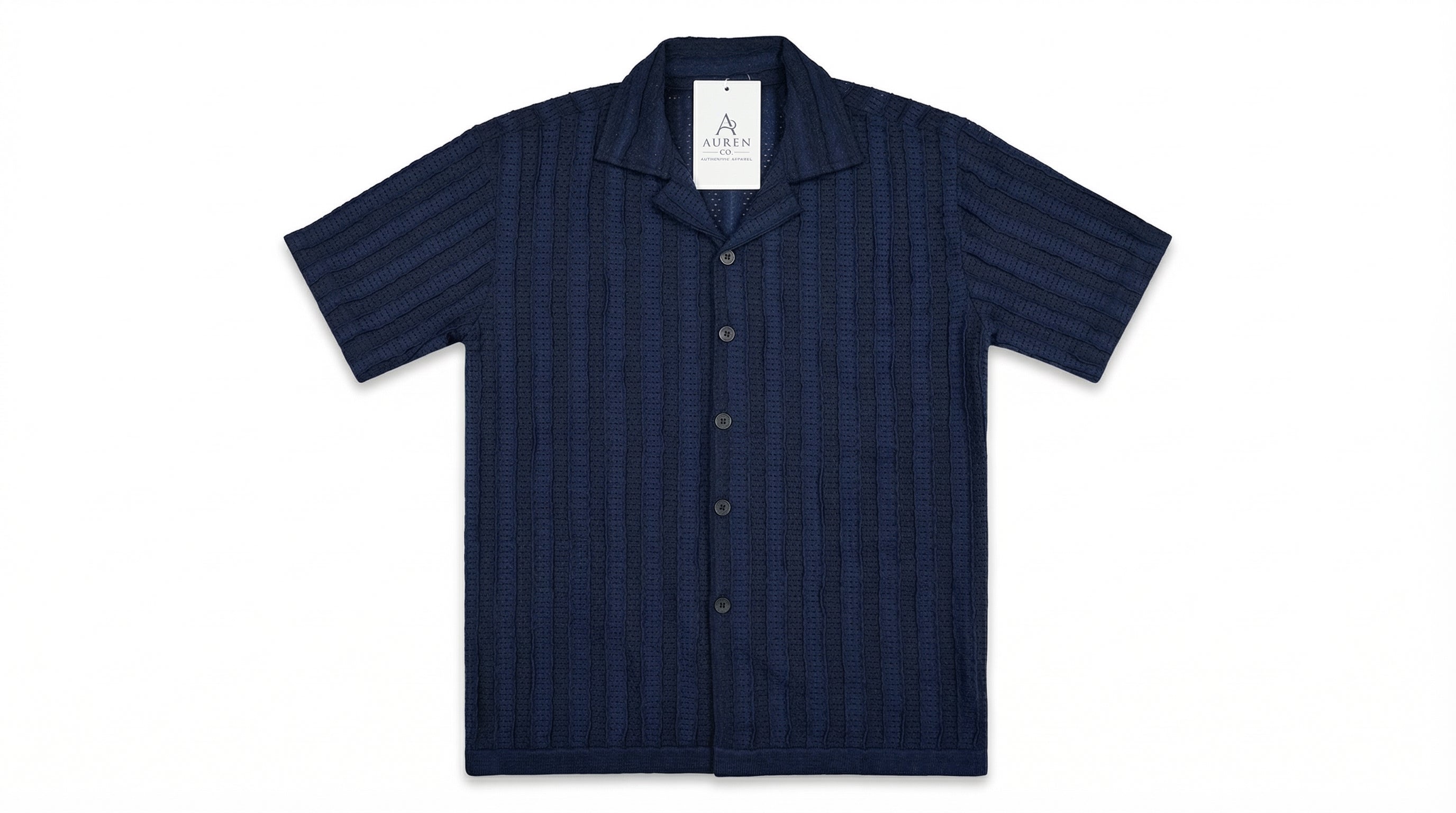 AUREN Self-Print Striped Resort Shirt – Premium Summer Casual – Navy