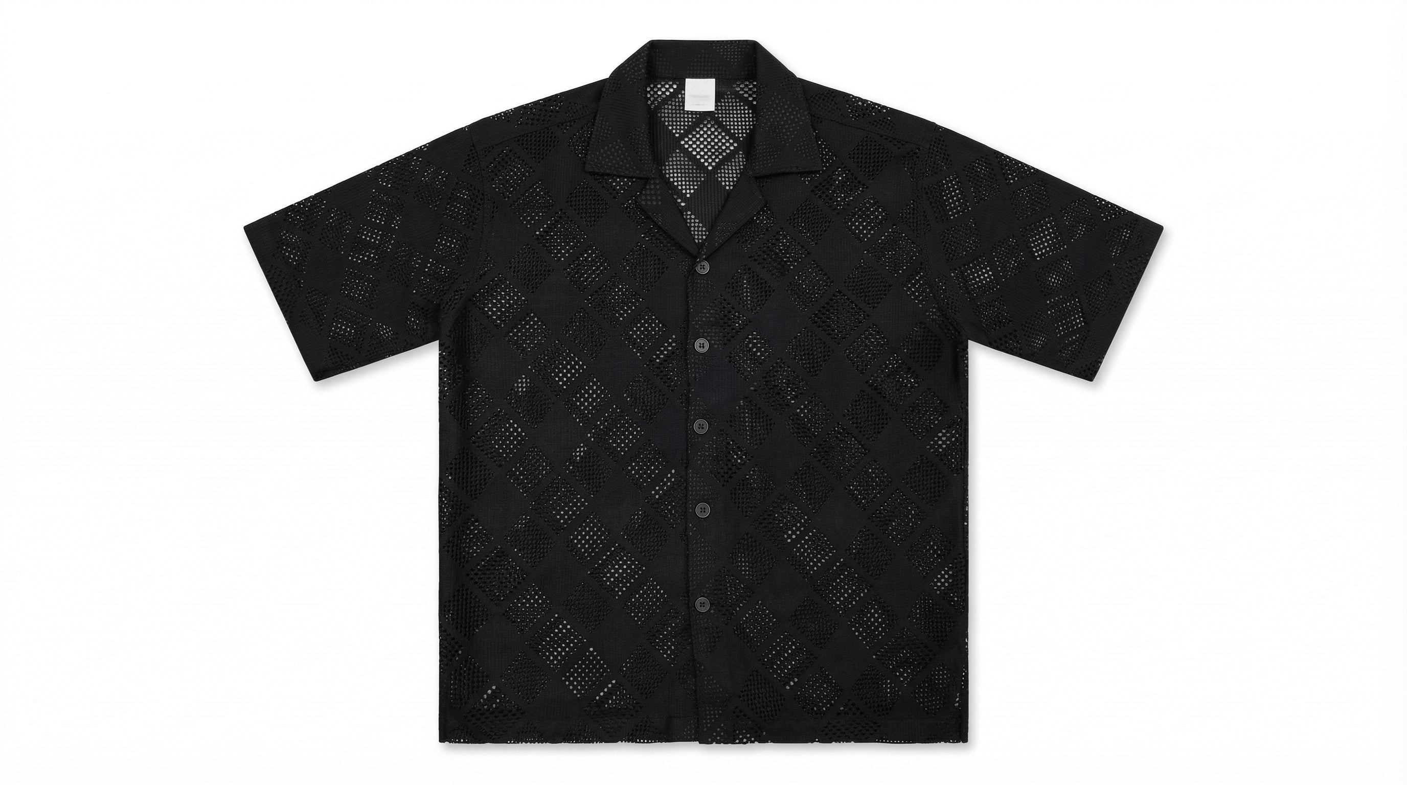 AUREN Ivory Diamond Textured Resort Shirt – Premium Summer Casual Black