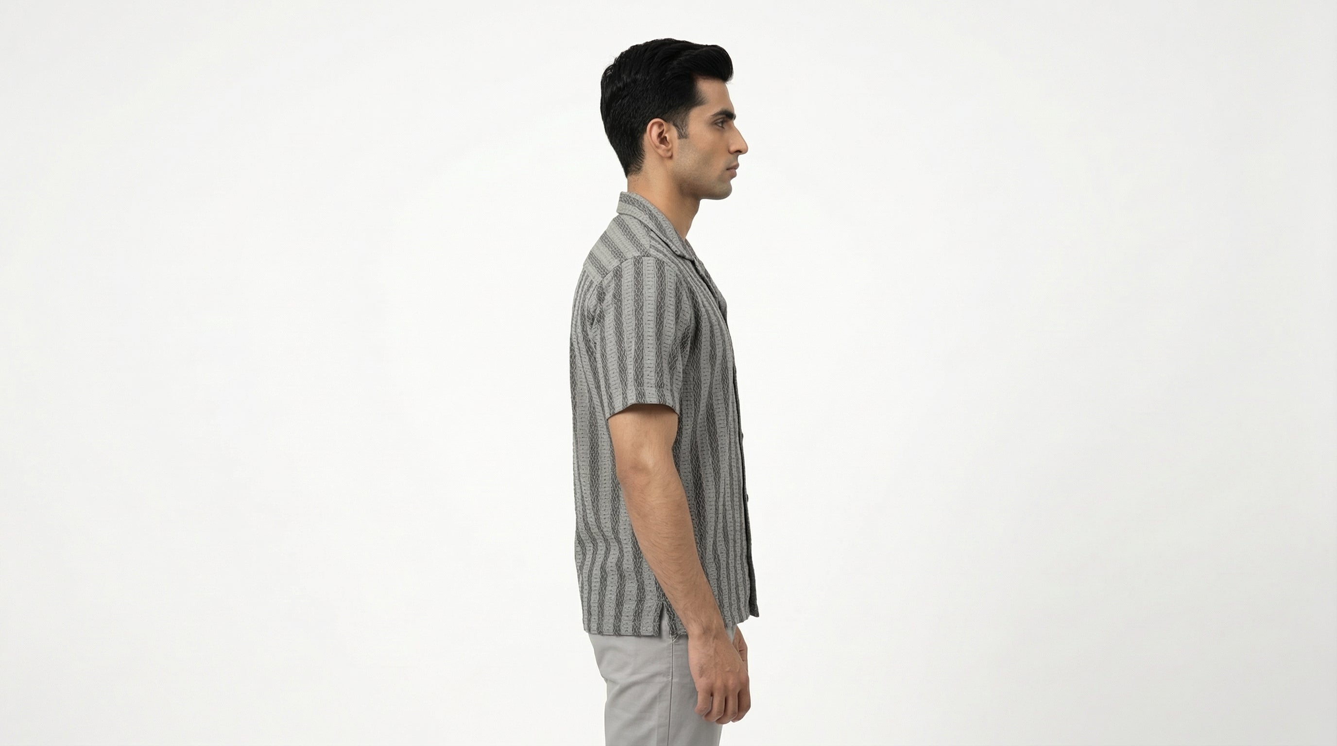 AUREN Self-Print Striped Resort Shirt – Premium Summer Casual – Gray