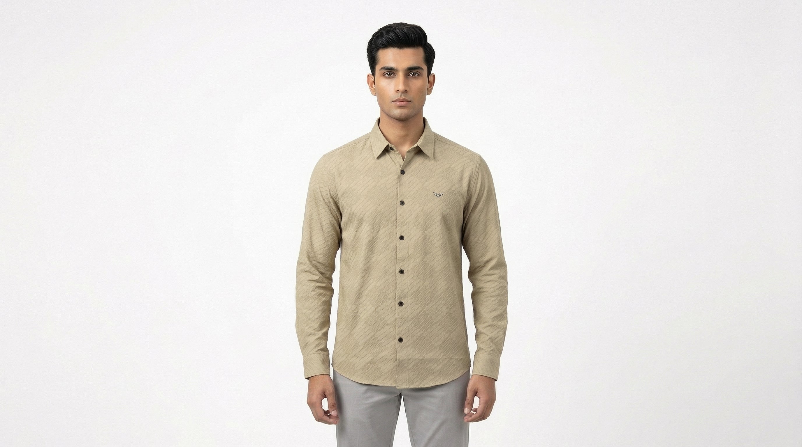 AUREN Beige Textured Casual Shirt