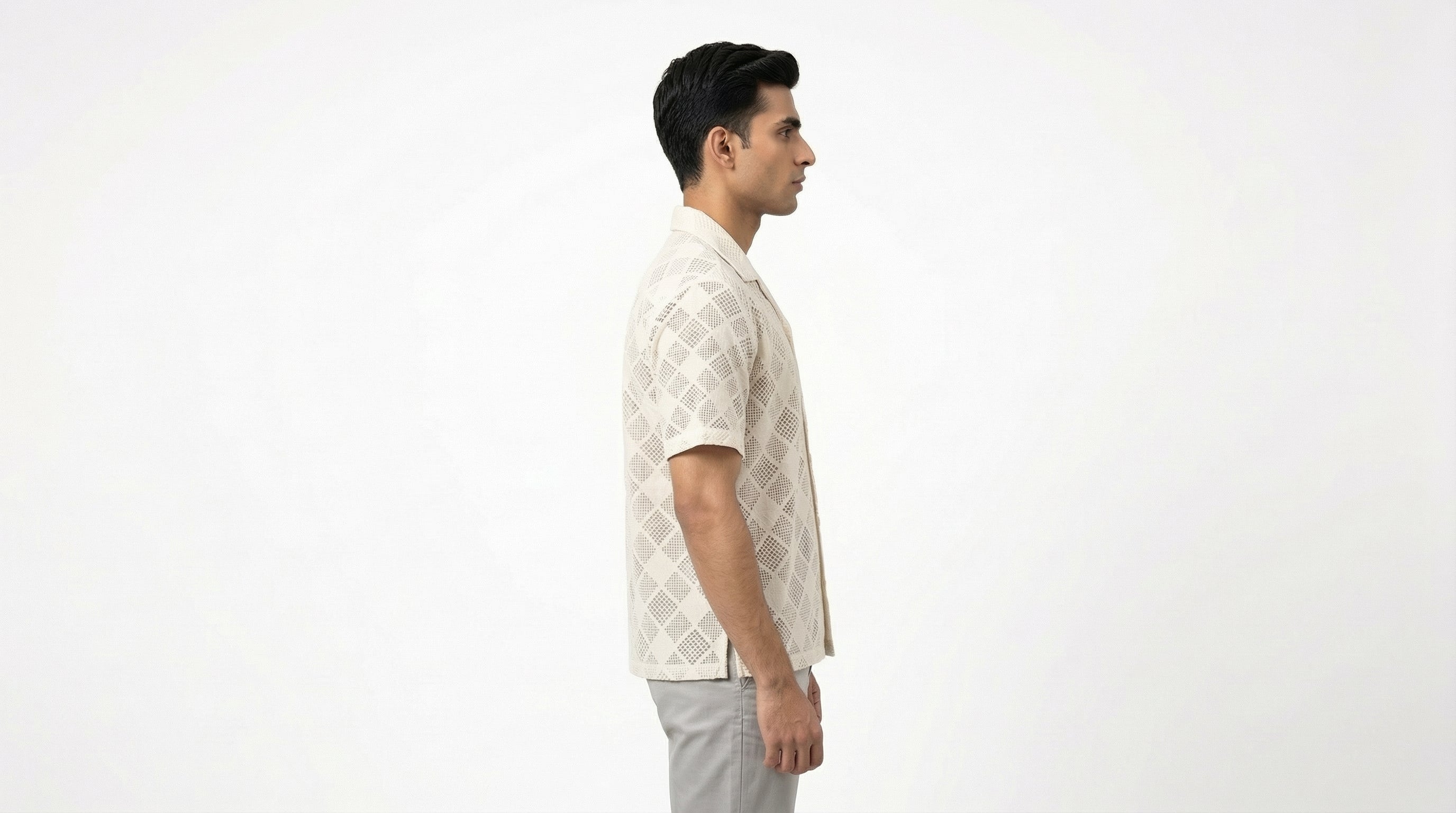AUREN Ivory Diamond Textured Resort Shirt – Premium Summer Casual