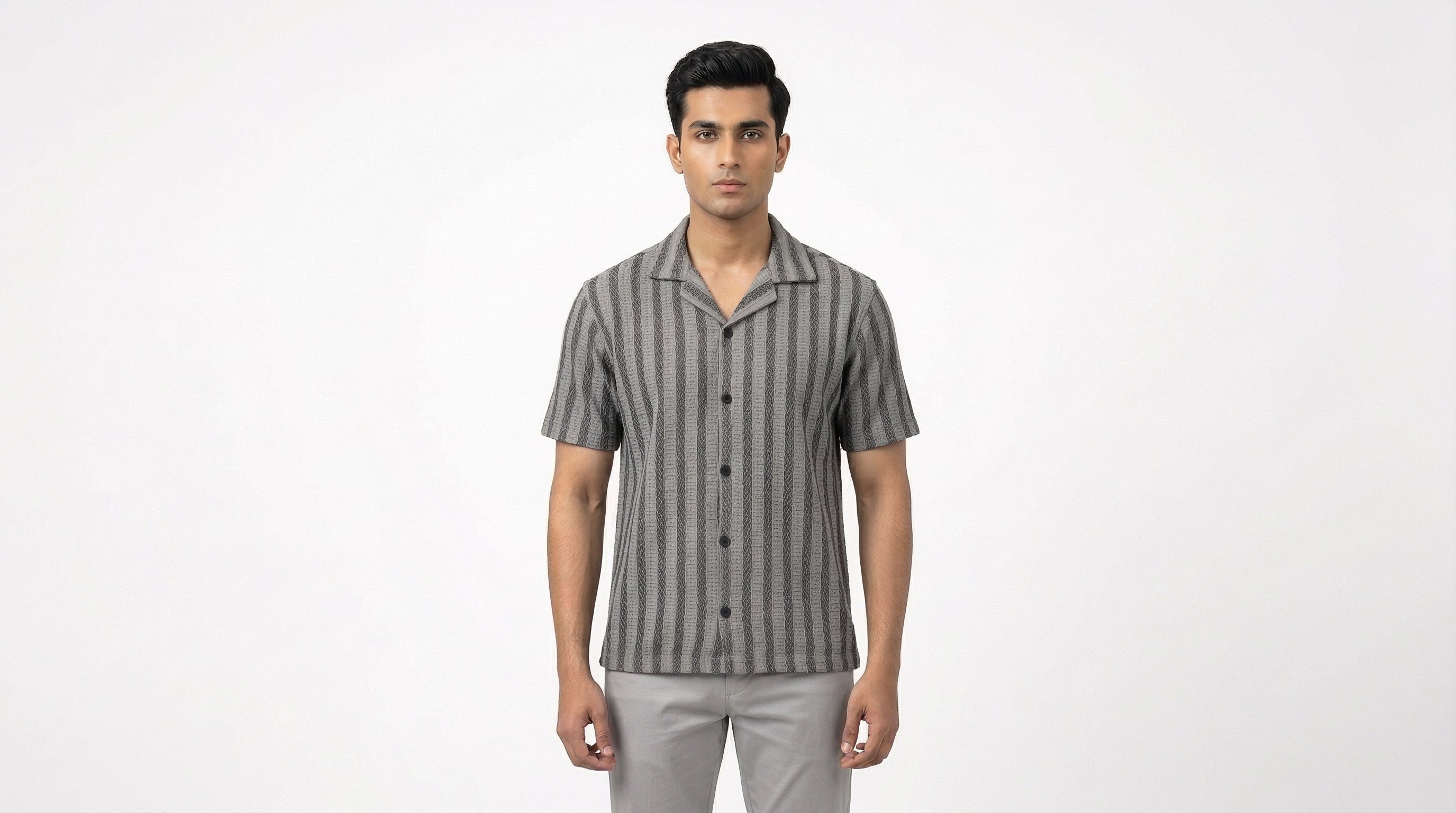 AUREN Self-Print Striped Resort Shirt – Premium Summer Casual – Gray
