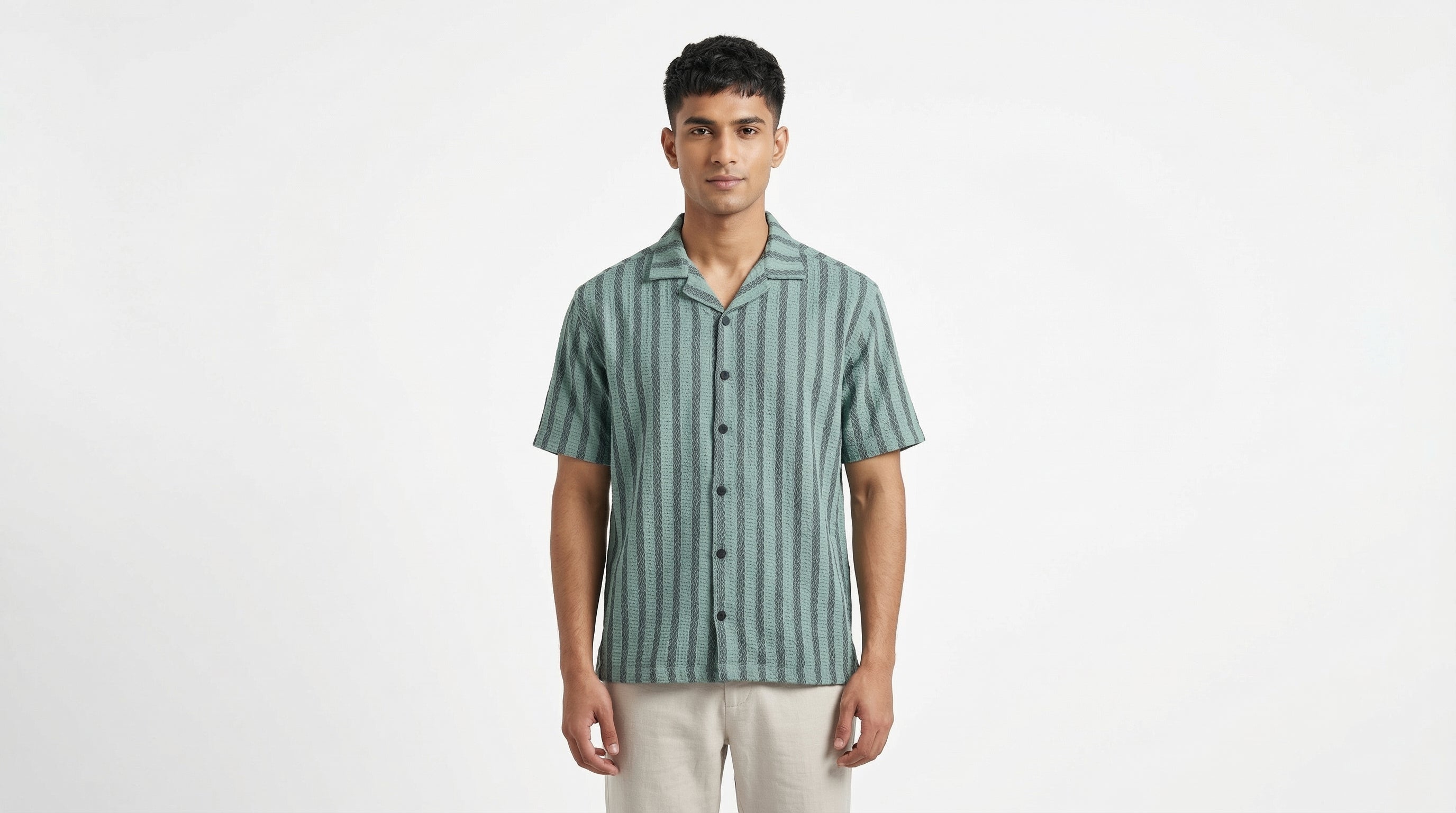 AUREN Self-Print Striped Resort Shirt – Premium Summer Casual – Green
