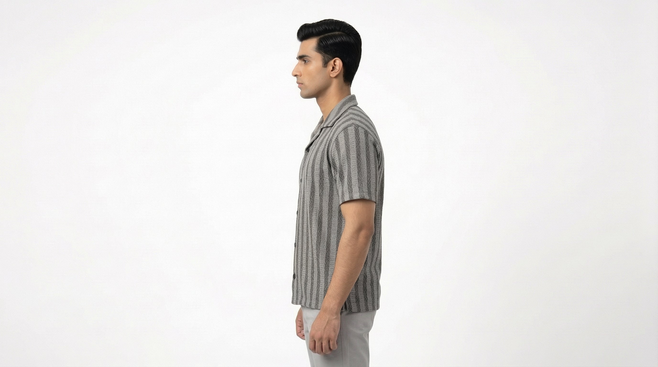 AUREN Self-Print Striped Resort Shirt – Premium Summer Casual – Gray