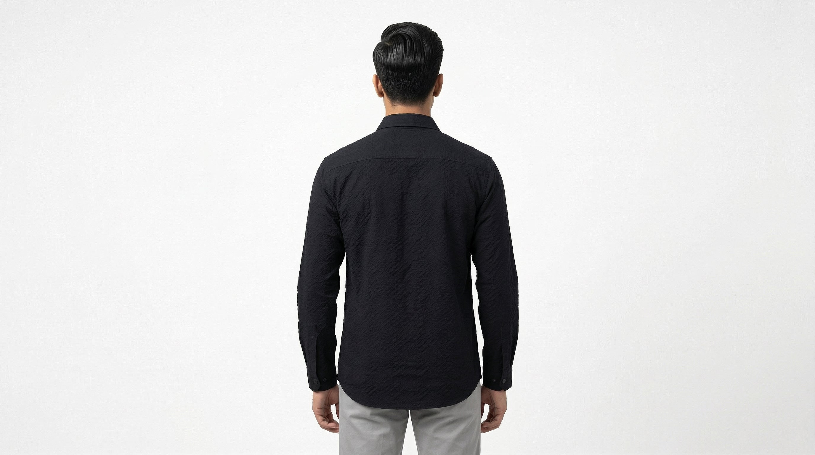 AUREN Black Textured Casual Shirt