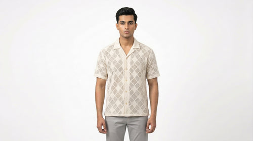 AUREN Ivory Diamond Textured Resort Shirt – Premium Summer Casual