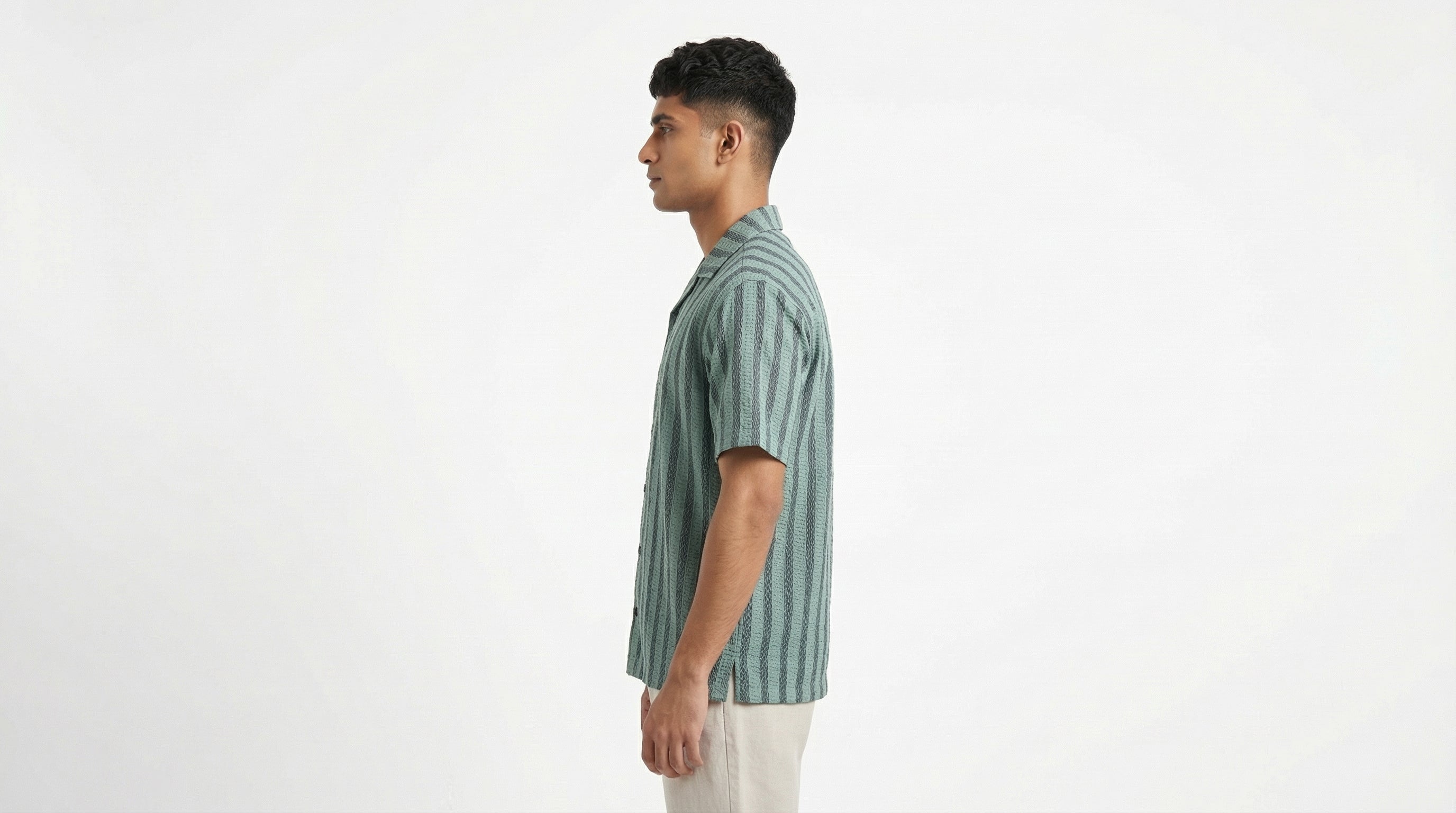 AUREN Self-Print Striped Resort Shirt – Premium Summer Casual – Green