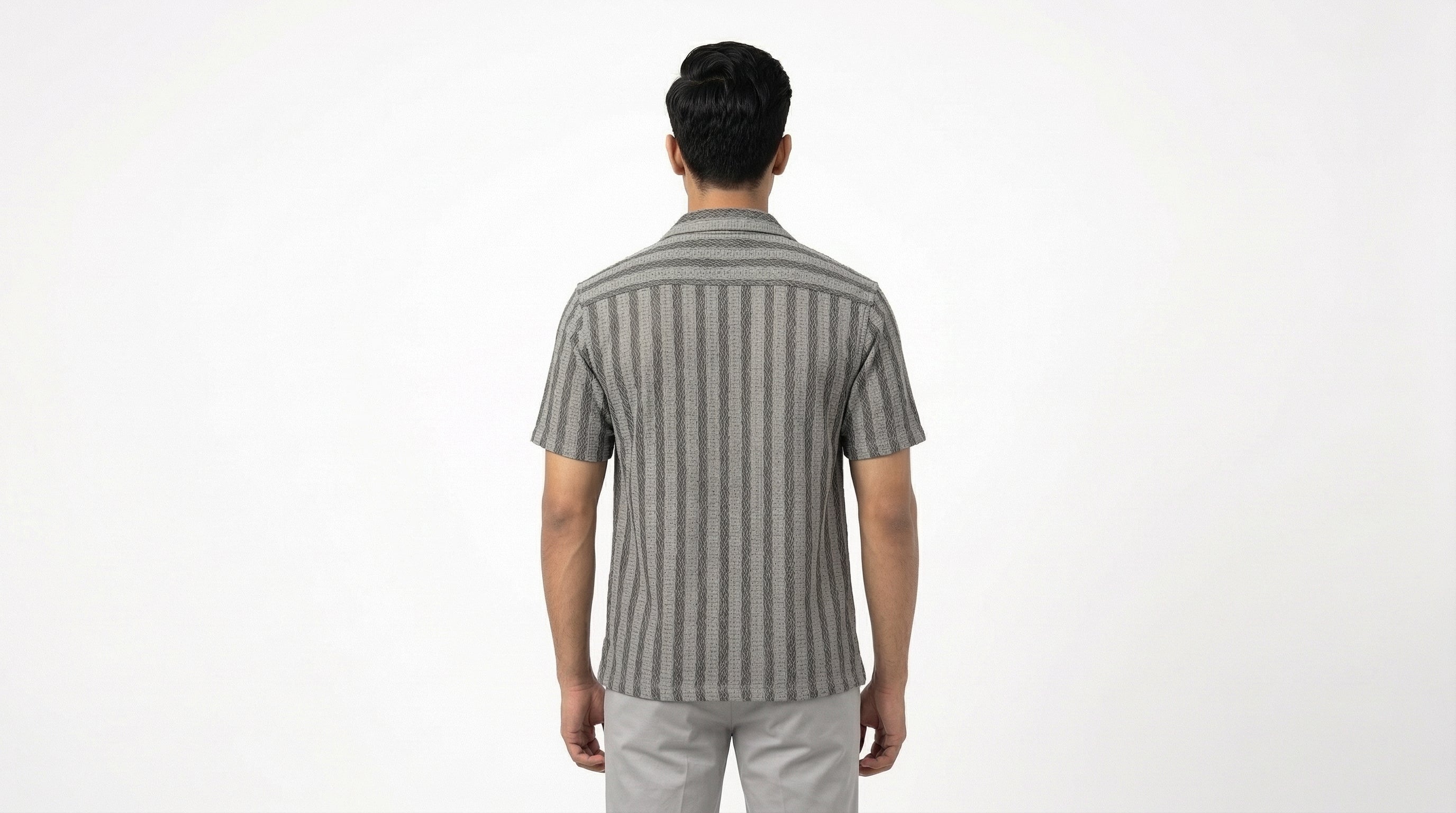 AUREN Self-Print Striped Resort Shirt – Premium Summer Casual – Gray