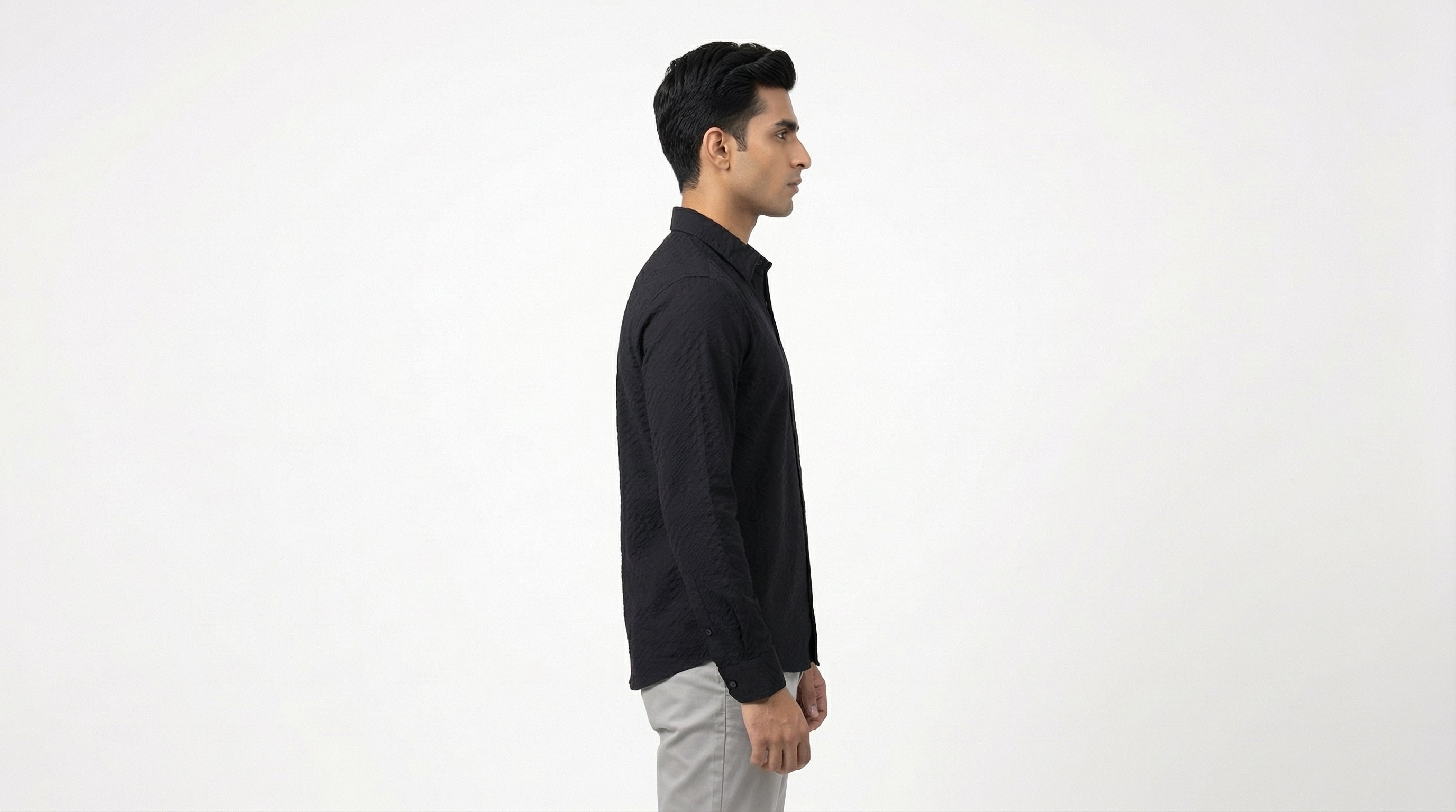 AUREN Black Textured Casual Shirt