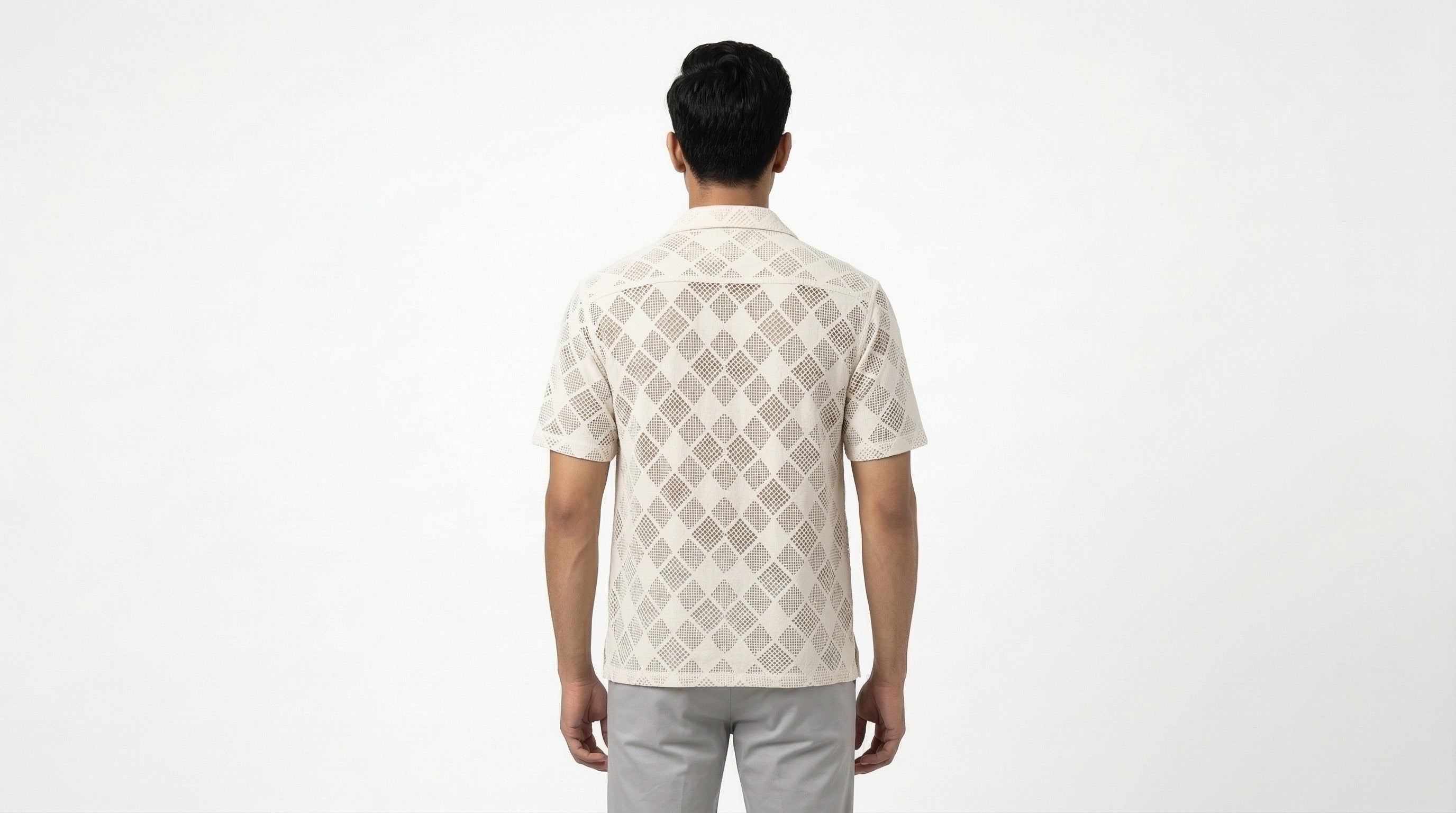 AUREN Ivory Diamond Textured Resort Shirt – Premium Summer Casual