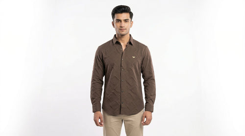 AUREN Brown Textured Casual Shirt