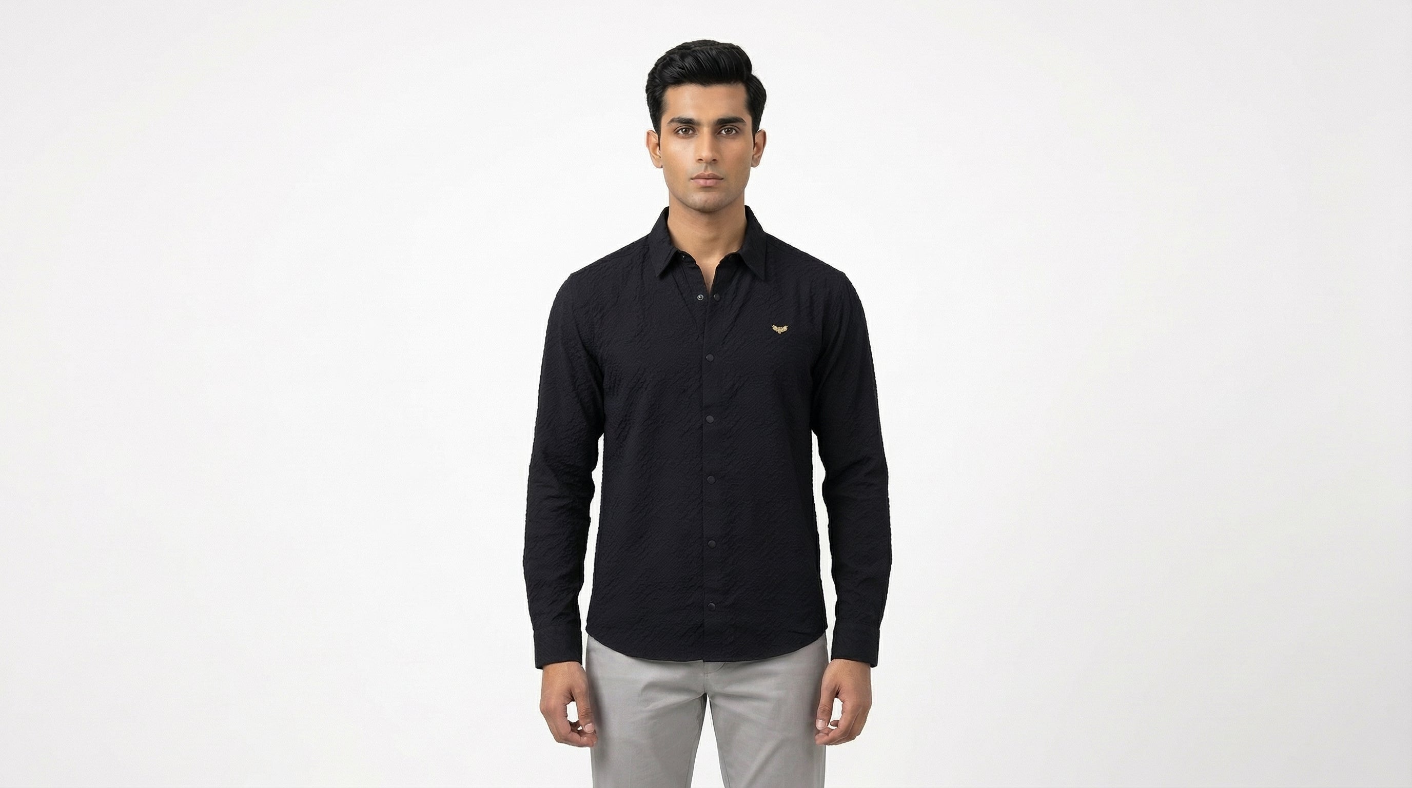 AUREN Black Textured Casual Shirt