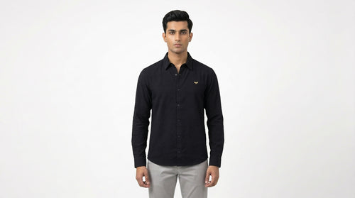 AUREN Black Textured Casual Shirt